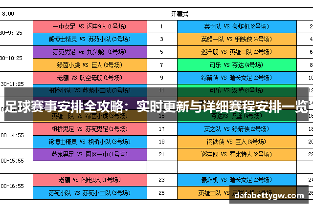 足球赛事安排全攻略：实时更新与详细赛程安排一览